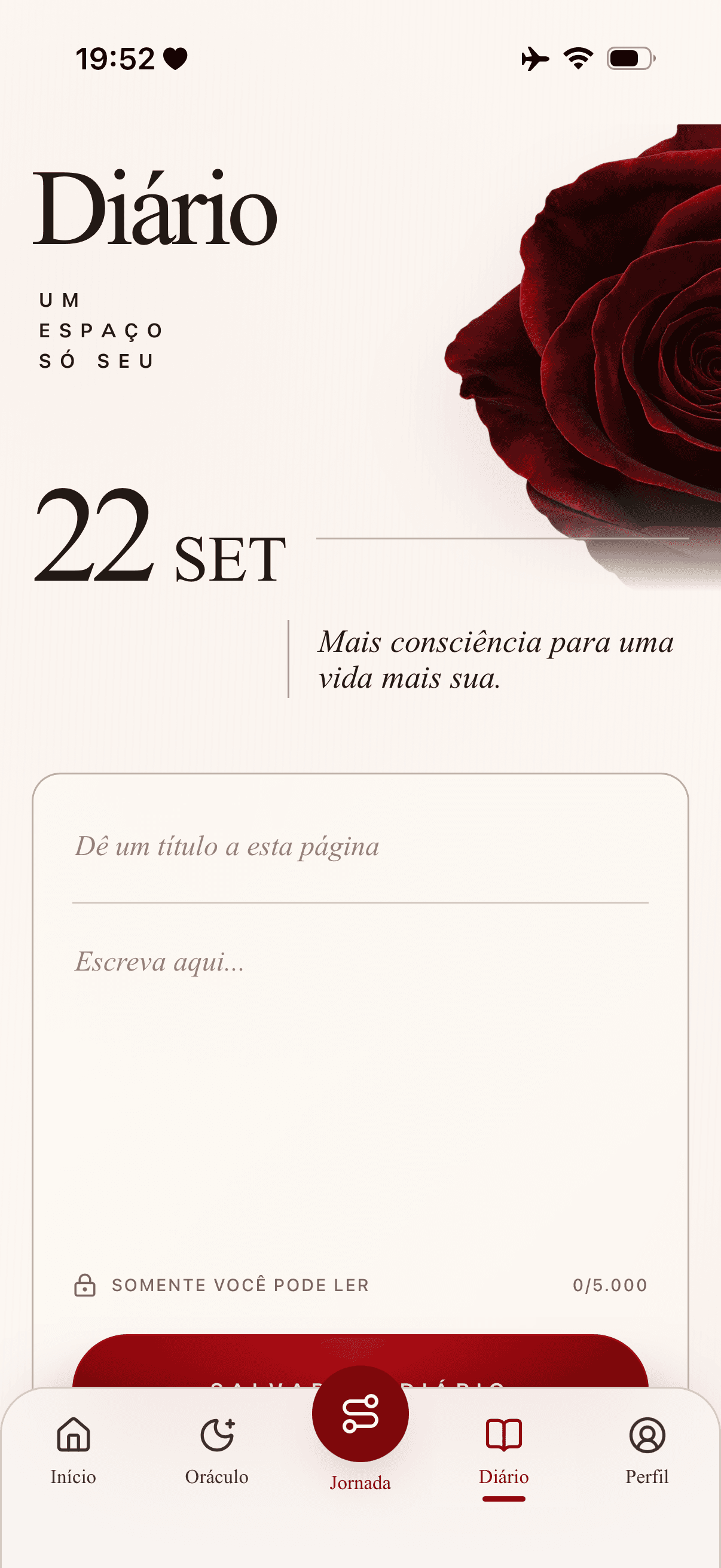 Tela do diário privado do SER